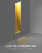 Frameless recessed LED wall lamp with golden light in dark room, highlighting easy heat dissipation.