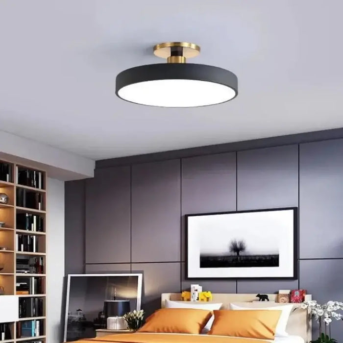 Modern Macaron LED Ceiling Light illuminating a stylish living room interior with colorful elegance and contemporary design.