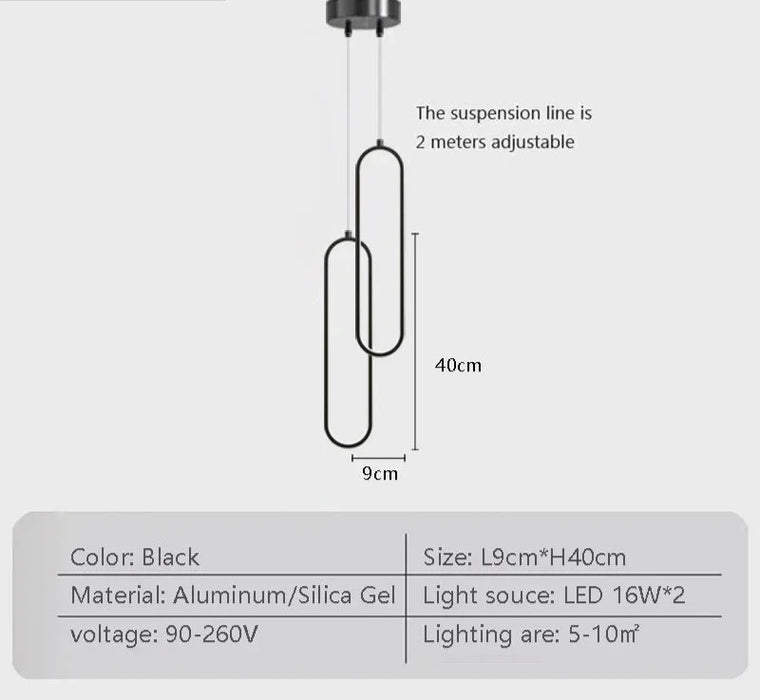 Luxurious black LED pendant light with adjustable suspension line, iron frame, and acryl lampshade, 16W, modern minimalist design.