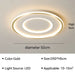 Gold geometric modern LED ceiling lamp, diameter 50cm, height 5cm, suitable for 10-15m² areas, energy-efficient lighting fixture.