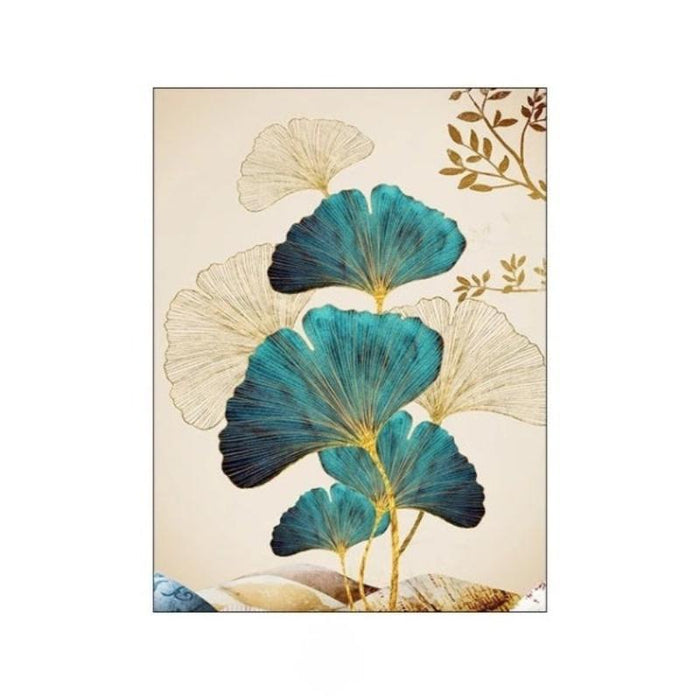 Golden Elk Canvas with elegant blue and gold leaf design, perfect for enhancing living room or study décor with nature inspiration.