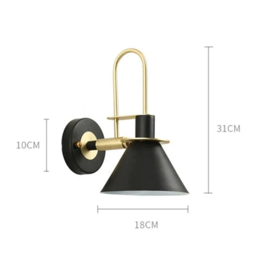 Modern industrial wall lamp with black iron body and brass accents, Nordic design for living room or bedroom lighting.