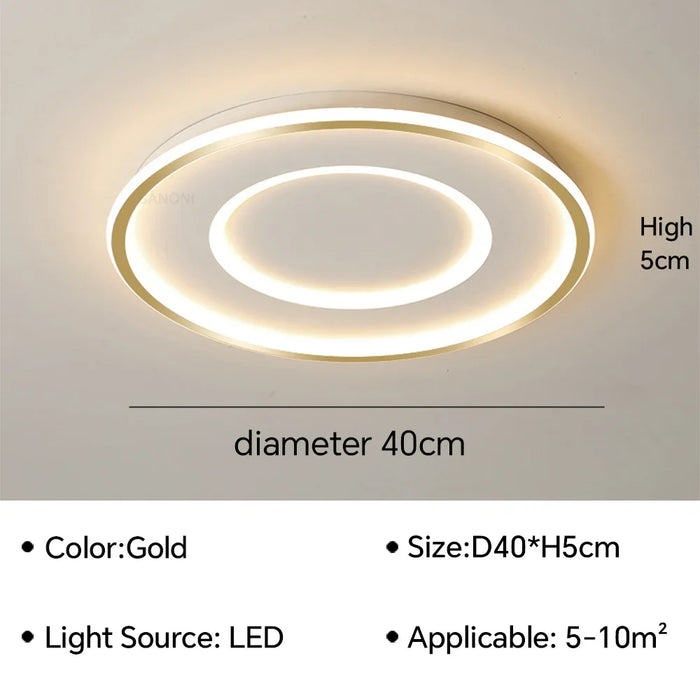 Geometric modern LED ceiling lamp in gold with 40cm diameter, suitable for 5-10m² spaces, high efficiency lighting.