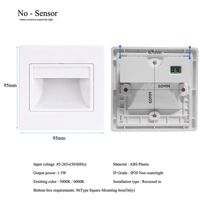 Recessed LED Stai Walkway Light specifications and design details with dimensions and installation type.