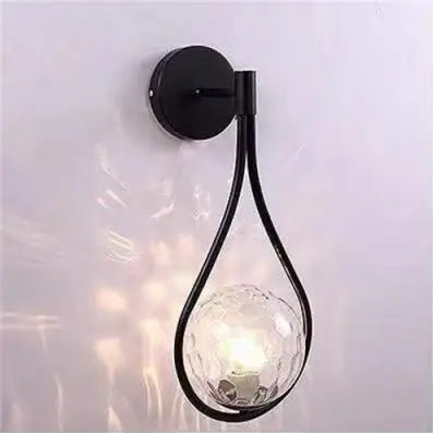 Nordic Elegance Drop Wall Lamp with frosted glass shade and black metal finish, LED lighting, wall mounted design.