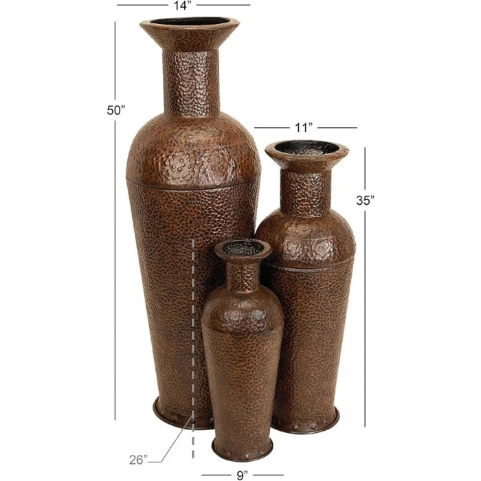 Tall Metal Floor Vases – Set of 3 with Bubble Texture and Studs - HomeComfort365