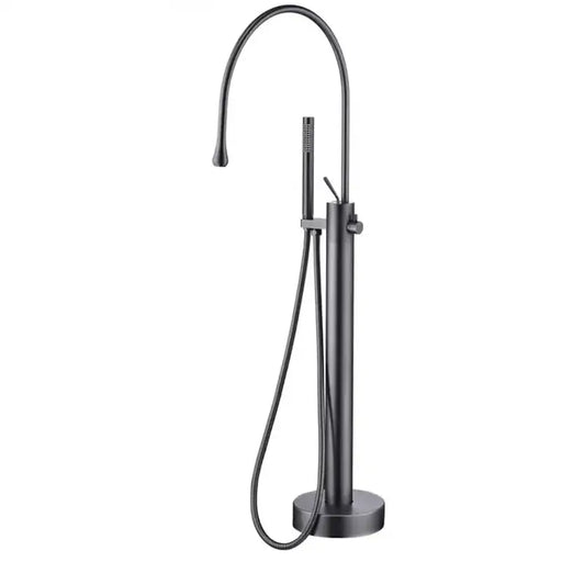 Modern freestanding bathtub mixer with shower handle in polished chrome finish