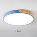 Blue round wooden LED ceiling light with modern frosted finish.