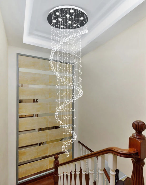 Modern K9 Crystal Luxury Chandelier with dazzling spiral crystal design, perfect for elegant stairway lighting.