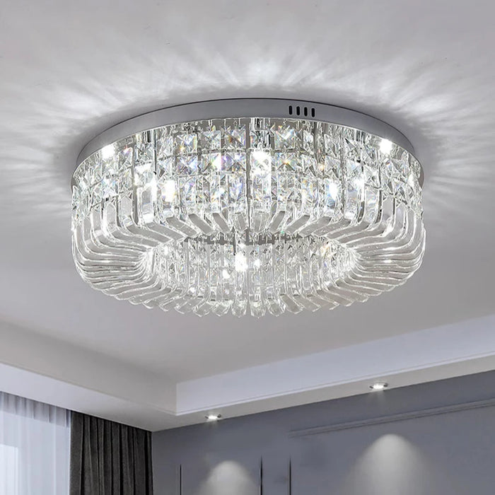 Luxury modern crystal round ceiling chandelier, premium design, elegant lighting fixture for home interiors.