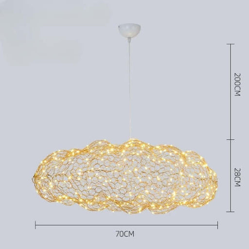 Cloud-Inspired Iron Net Chandelier with ethereal design, illuminating with LED bulbs, perfect for modern spaces.