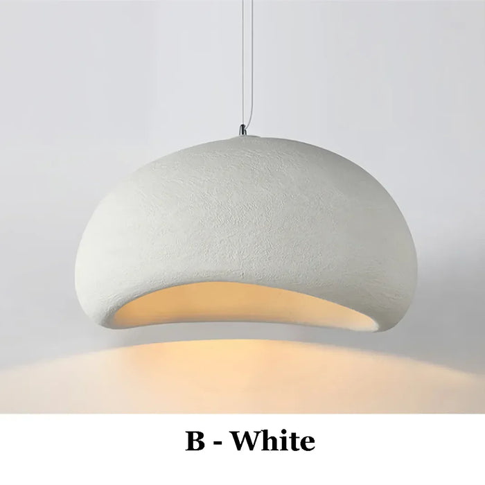 White Japanese Wabi-Sabi Minimalist Pendant Chandelier with LED bulb, perfect for stylish spaces like dining rooms and hotel lobbies.