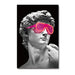 Graffiti art canvas of Michelangelo's David wearing pink sunglasses against a black background, perfect for modern decor.