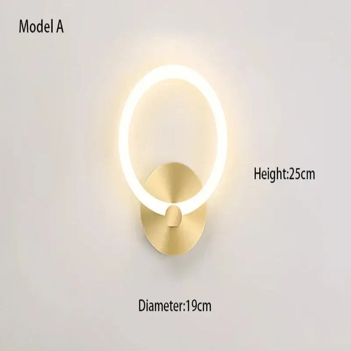 Modern Nordic LED Ring Wall Lamp Model A with minimalist design, 25cm height and 19cm diameter, ideal for contemporary decor.