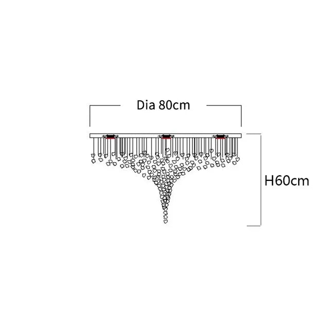 Diagram of luxury crystal stone grand chandelier with 80cm diameter and 60cm height.