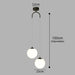 Modern round glass pendant light with adjustable double globe design, black iron finish, 150cm height, perfect for stylish interiors.