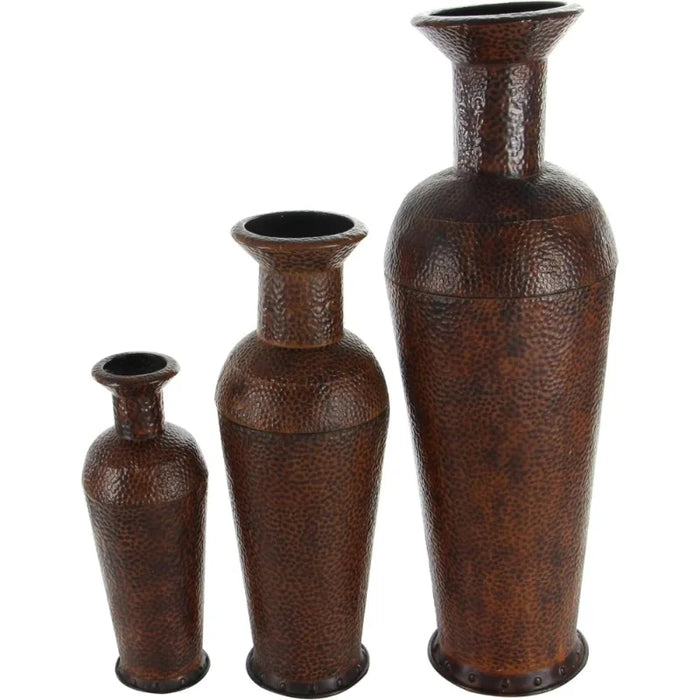 Tall Metal Floor Vases – Set of 3 with Bubble Texture and Studs - HomeComfort365