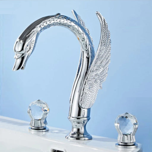 Luxury Swan Basin Mixer with Dual Crystal Handles and Gold Finish