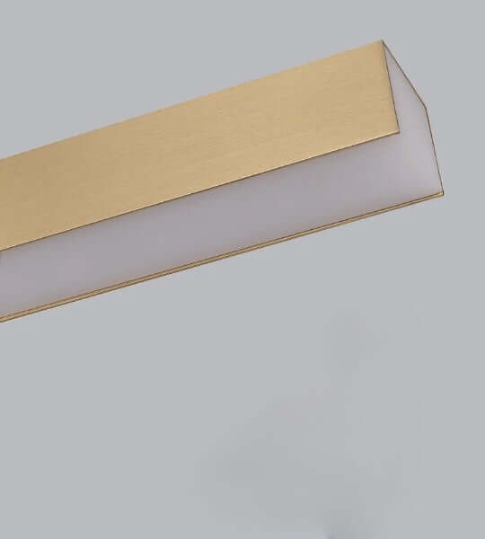 Gold linear LED bar pendant lamp with a minimalist design for modern interiors.