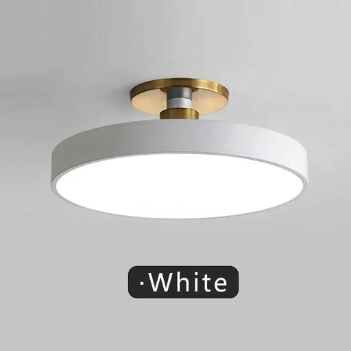 Modern White Macaron LED Ceiling Light with Brass Accents