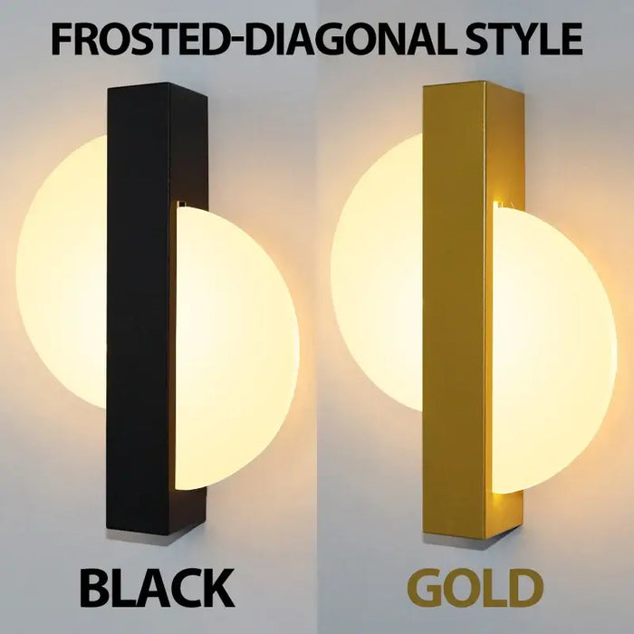 Frosted diagonal style LED wall lamps in black and gold, featuring modern Nordic design with luxurious aesthetics.