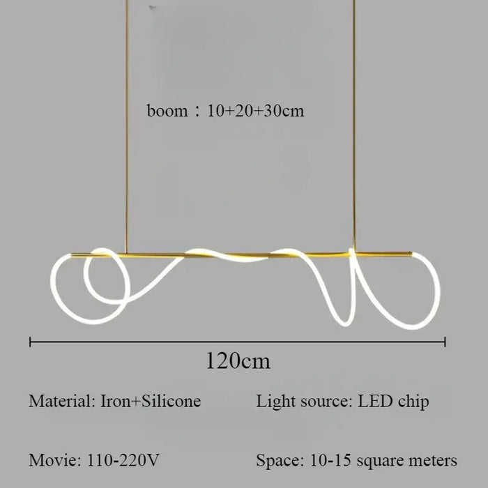 Modern Pencil LED Pendant Chandelier with unique fluid design, iron and silicone materials, suitable for 10-15 sqm spaces.