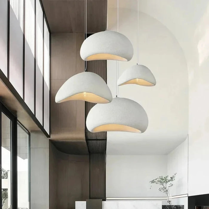 Japanese Wabi-Sabi Minimalist Pendant Chandelier in a modern dining room setting