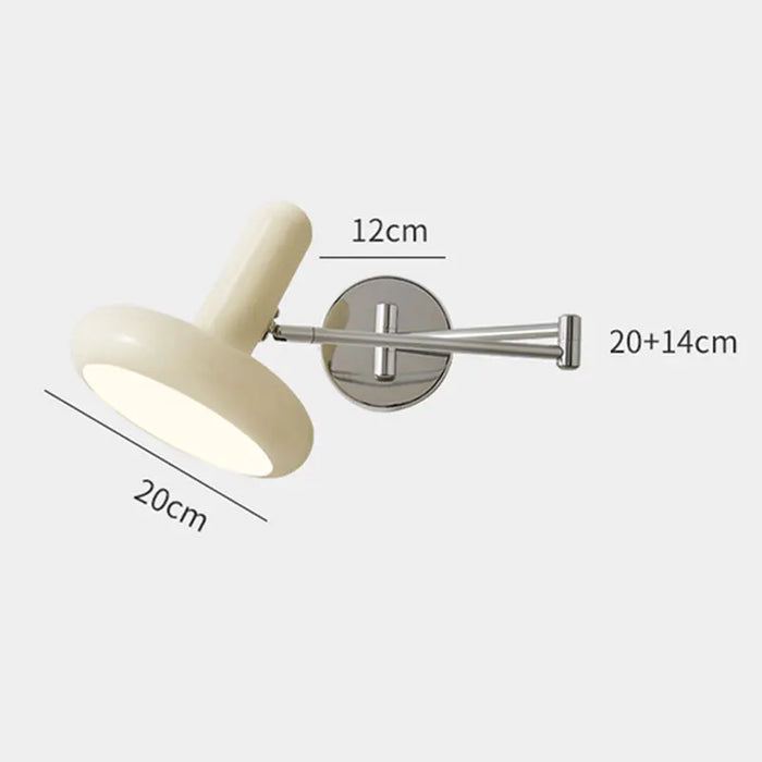 Retractable bedside wall lamp with LED light, adjustable arm, and sleek white design, ideal for bedrooms and various room settings.