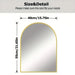 Gold-framed large arch mirror with dimensions 40cm x 55cm, featuring a sleek modern design for any room.