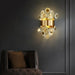 Modern luxury LED crystal wall lamp illuminating a stylish dark room with adjustable luminous flux and elegant design.