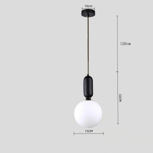 Modern Nordic pendant lamp with black and white design, ideal for parlor or study, featuring a plated iron finish and LED bulb.