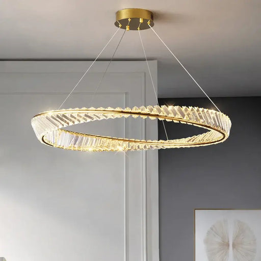 Circular Crystal LED Chandelier with modern design, featuring luxurious crystals, perfect for elegant home lighting.