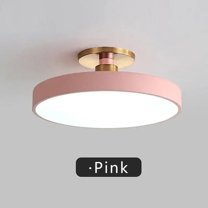 Pink Modern Macaron LED Ceiling Light with Gold Accents for Contemporary Home Decor