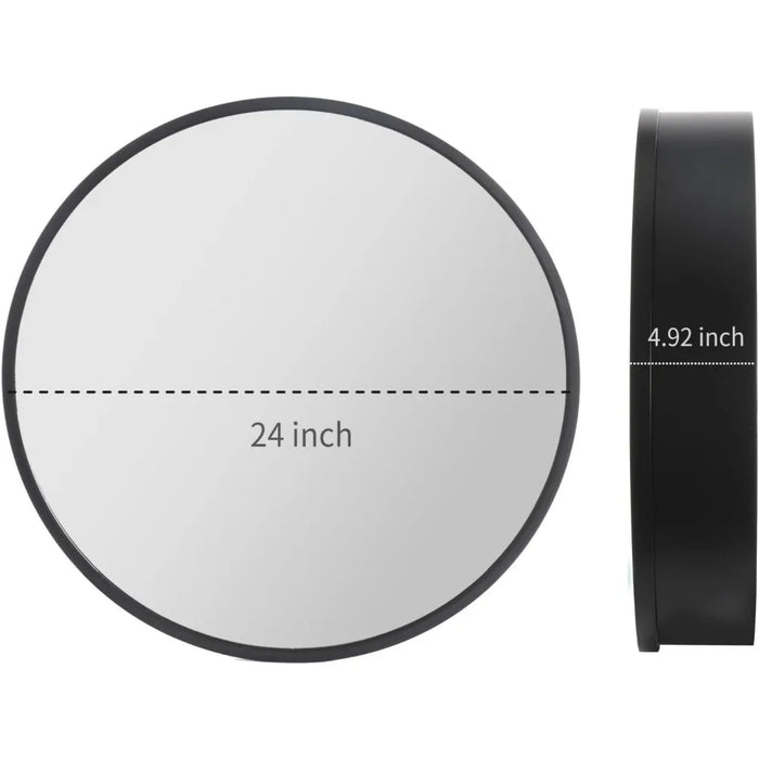 Round 24-inch bathroom mirror with a 4.92-inch depth, modern and sleek design suitable for various décor styles.