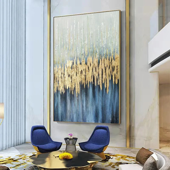 Abstract blue ocean oil painting on canvas, vertical design, vibrant colors, modern art for living room decor, unframed.