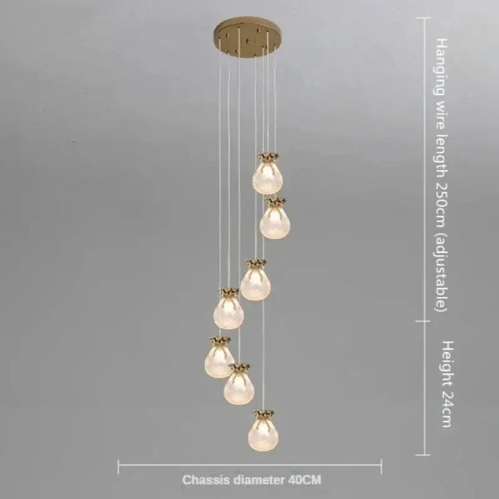 Luxury Lucky Bag Chandelier with adjustable hanging wires and LED lights, ideal for high ceilings and modern spaces.