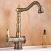 Antique bronze deck-mount basin faucet with intricate design and single-handle for timeless bathroom elegance.