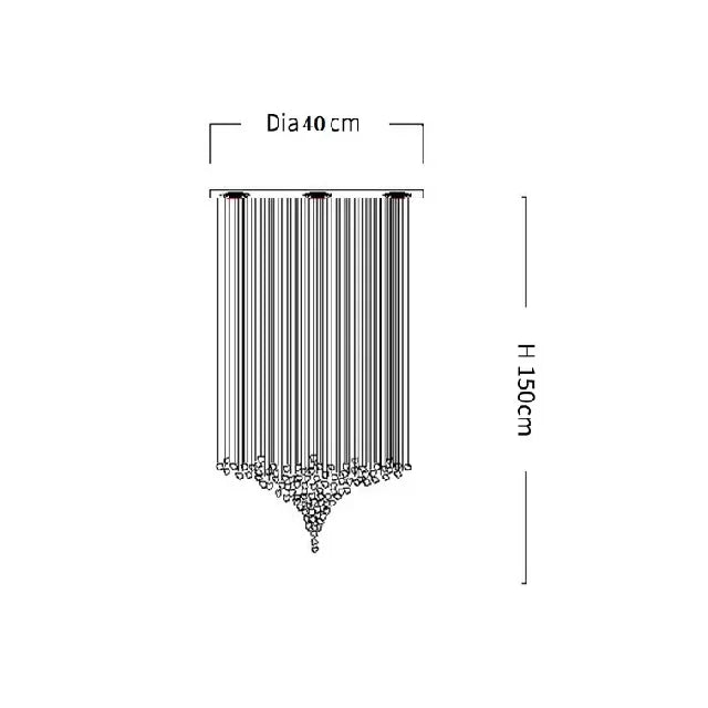 Luxury crystal stone grand chandelier dimensions diagram with 150cm height and 40cm diameter for customizable lighting options.