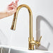 Gold touch sensor kitchen faucet with precision control in modern kitchen setting for effortless water flow management.