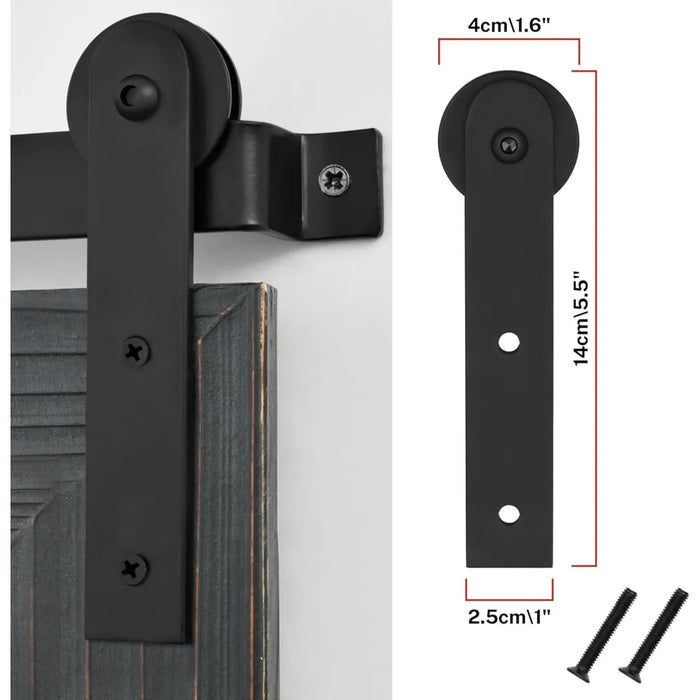 Rustic barn door mirror mounting bracket with measurements and screws for installation.