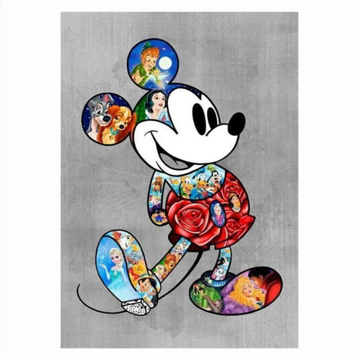 Colorful Disney Dreams graffiti art with beloved characters on a Mickey Mouse canvas print, featuring vibrant and bold design.