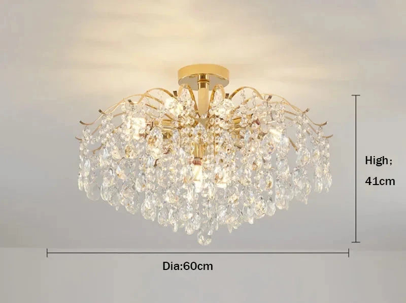 Luxury crystal lantern chandelier, 60cm diameter, 41cm height, elegant design with brilliant illumination for upscale interiors.