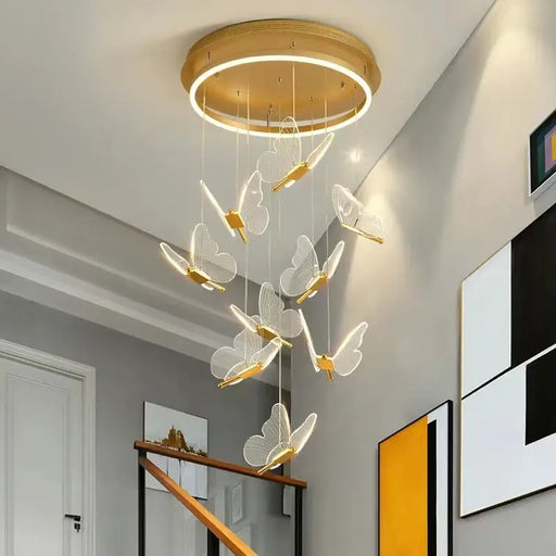 Rotating Butterfly LED Ceiling Chandelier with acrylic butterflies, ideal for bedrooms and foyers.