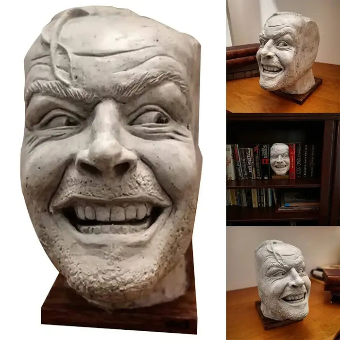 Shining-inspired realistic resin bookend with a lifelike face for adding horror and humor to your library or living room decor.