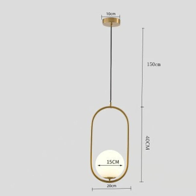 Modern Nordic pendant lamp with gold finish, metal and glass design, ideal for parlors and bedrooms. Measurements: 150cm height, 20cm width.