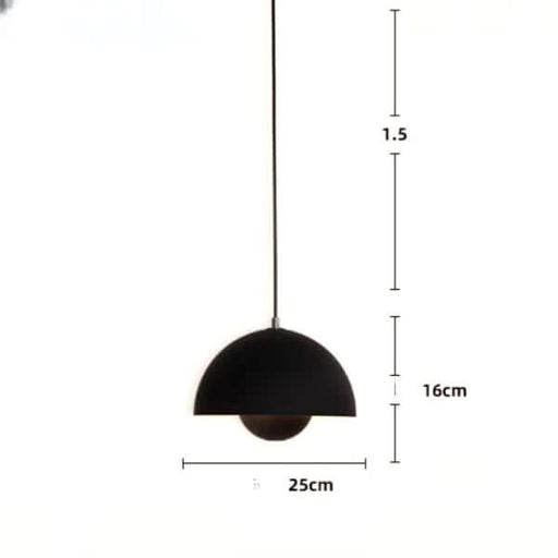 Black Danish Flower Bud Pendant Light with dimensions 25cm width, 16cm height, and 1.5cm cord, perfect for modern home decor.