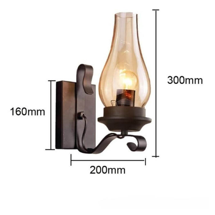 Retro Industrial Iron Wall Lamp with Stained Glass Shade, dimensions 300mm x 200mm x 160mm, perfect for home or business decor.