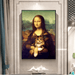 Funny Mona Lisa Cat Canvas Art in Elegant Living Room Decor