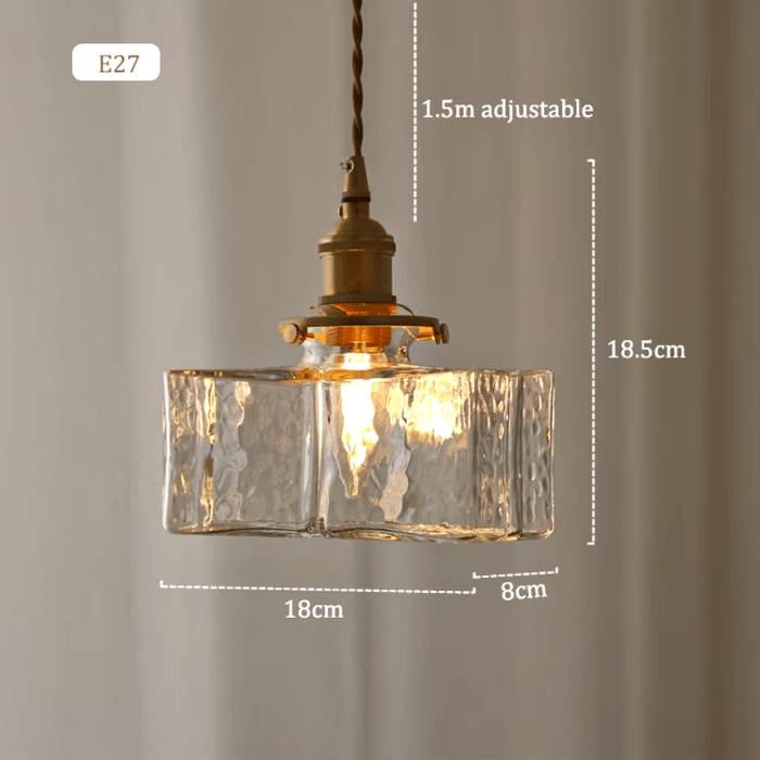 Modern Retro Glass Pendant Lamp with textured shade and adjustable 1.5m cord, featuring copper finish and E27 bulb fitting.