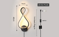 Modern artistic wall lamp with infinity shape, featuring US and EU plug compatibility and switch, dimensions 40cm x 16cm.